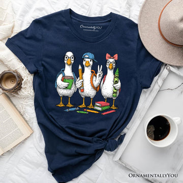 Goose Back to School T-Shirt, Cute Teacher Student Classroom Tee T-Shirts OrnamentallyYou Navy XS 