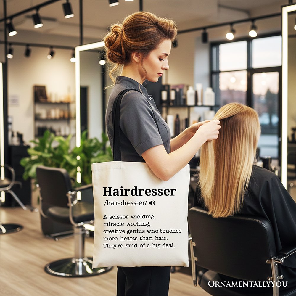 Hairdresser Definition Canvas Tote Bag, Funny Gift Shopper for Creative and Talented Stylists Tote Bag OrnamentallyYou 