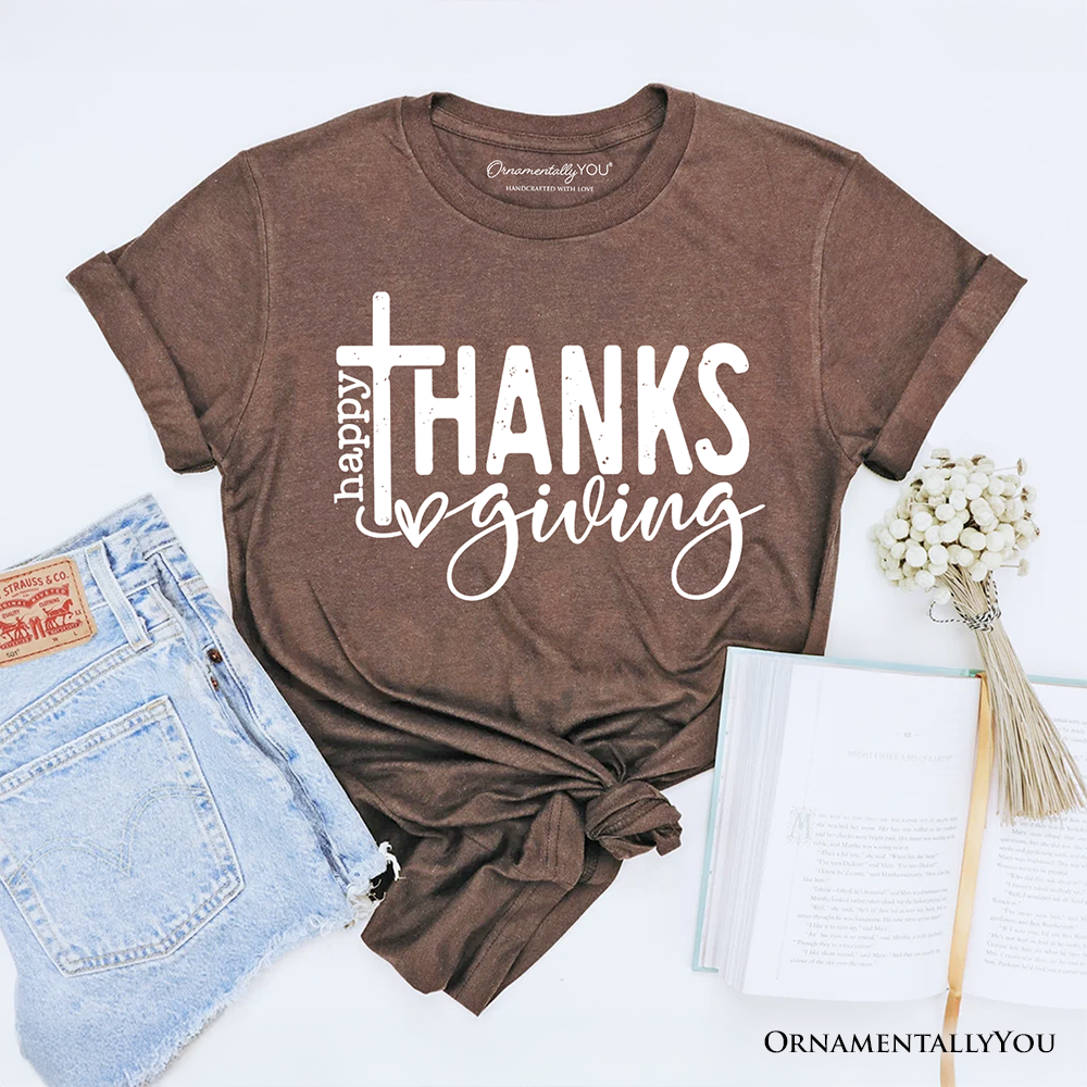 Happy Thanksgiving Minimalist T-Shirt, Christian Religious Fall Tee