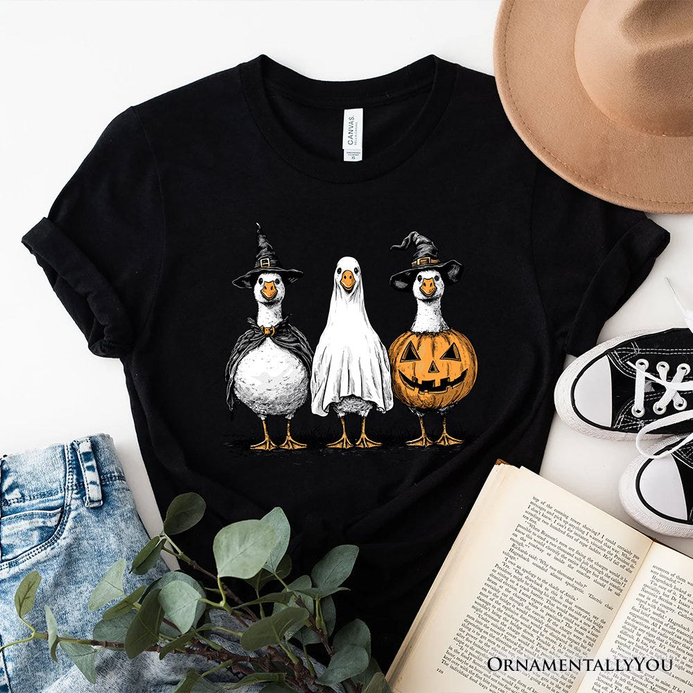 Haunting Honkers Goose T-Shirt, Funny Halloween Costumes Tee T-Shirts OrnamentallyYou Black XS 
