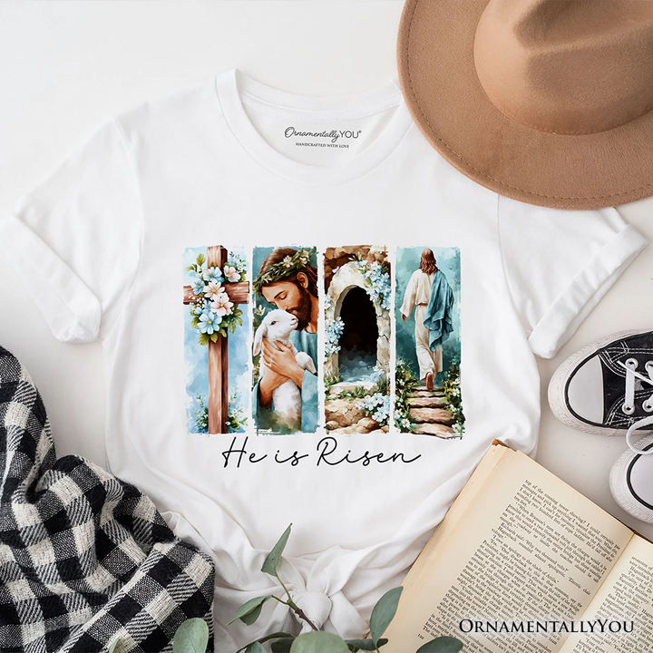 He Is Risen Christian Brushstroke T-Shirt, Festive Easter Tee