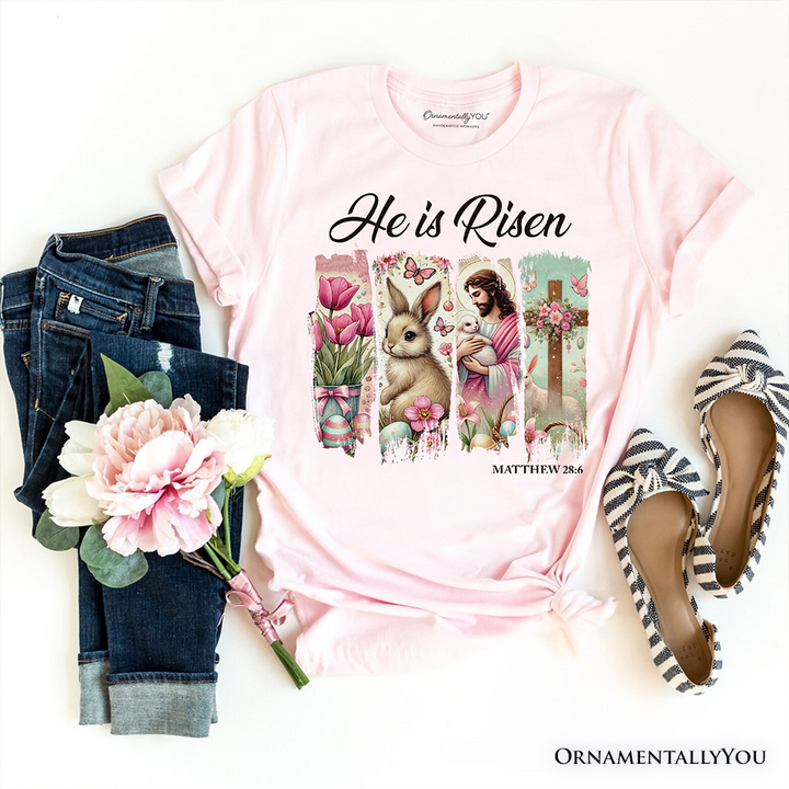 He Is Risen Easter Jesus T-Shirt, Matthew 28:6 Christian Tee for Believers