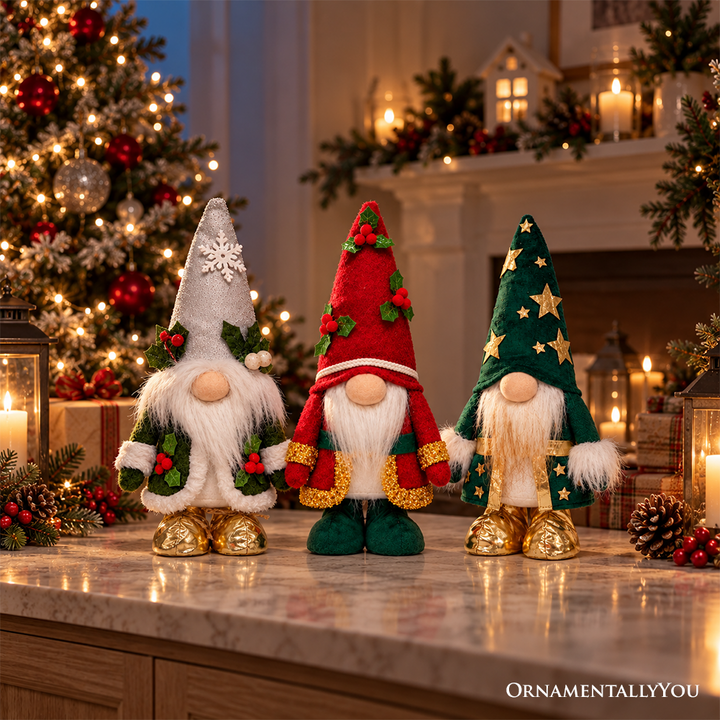 Holly Jolly Plush Gnome Set of 3, Whimsical 10.5" Christmas Home Decor
