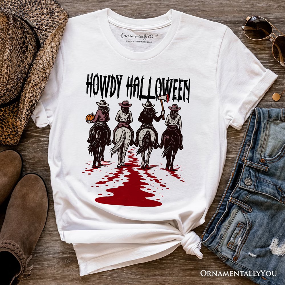 Howdy Halloween Cowgirl Women T-Shirt, Empowered Western Spooky Tee T-Shirts OrnamentallyYou White XS 