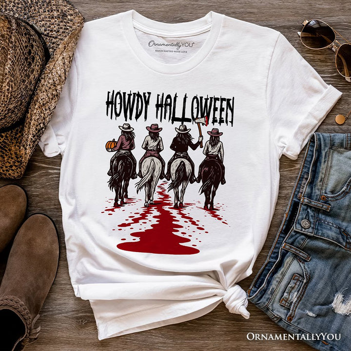 Howdy Halloween Cowgirl Women T-Shirt, Empowered Western Spooky Tee T-Shirts OrnamentallyYou White XS 
