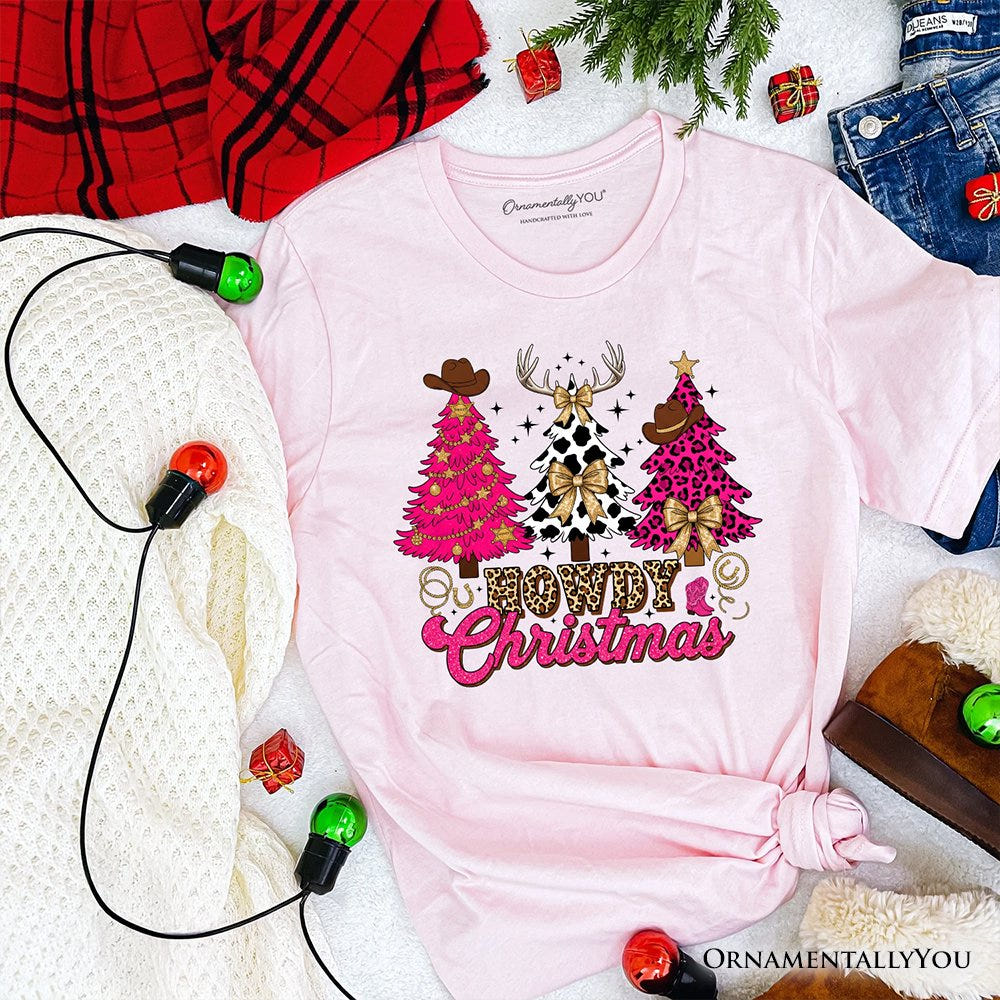Howdy Pink Christmas Western Christmas T-Shirt, Leopard Print Retro Holiday Tee T-Shirts OrnamentallyYou Soft Pink XS 