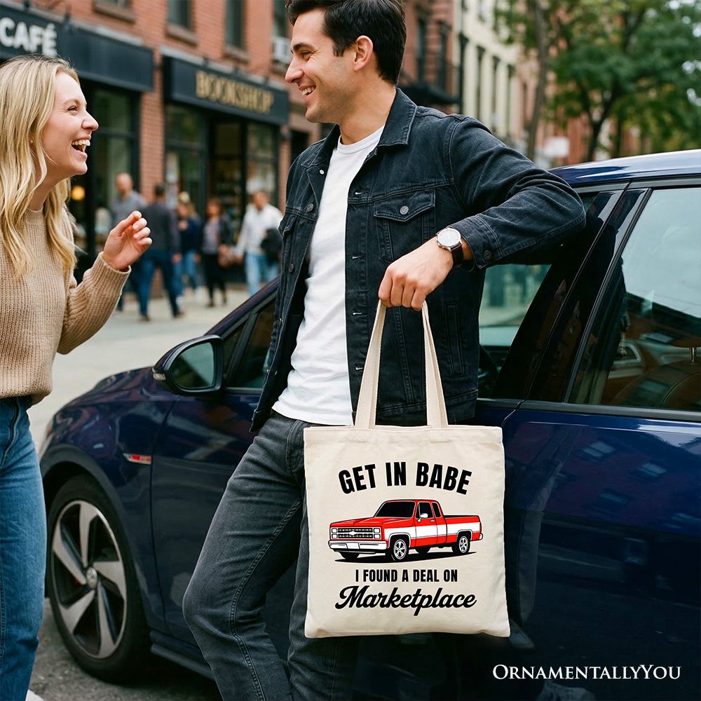 I Found A Deal On Marketplace Tote Bag, Funny Red Truck Gift Shopper Tote Bag OrnamentallyYou 