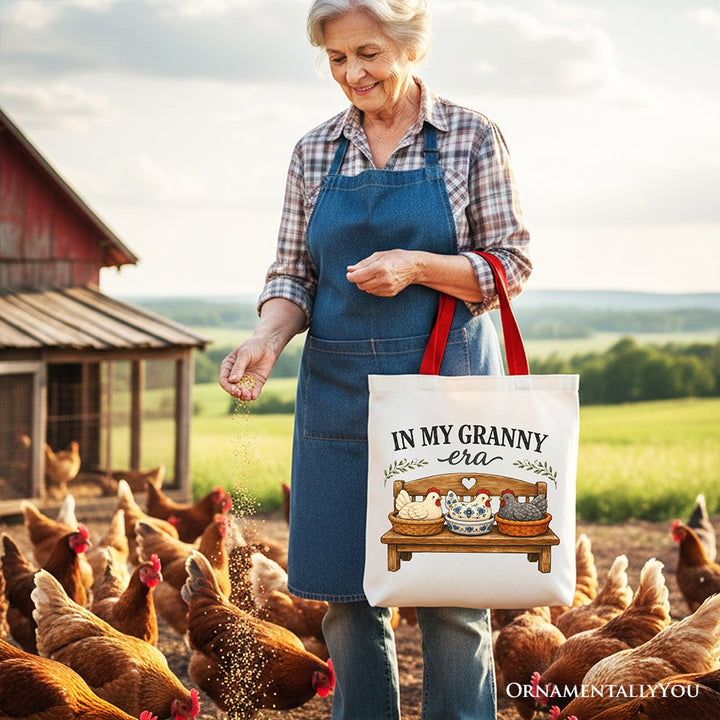In My Granny Era Chicken Vintage Tote Bag, Cozy Farmhouse Country Grandma Gift Shopper Tote Bag OrnamentallyYou 