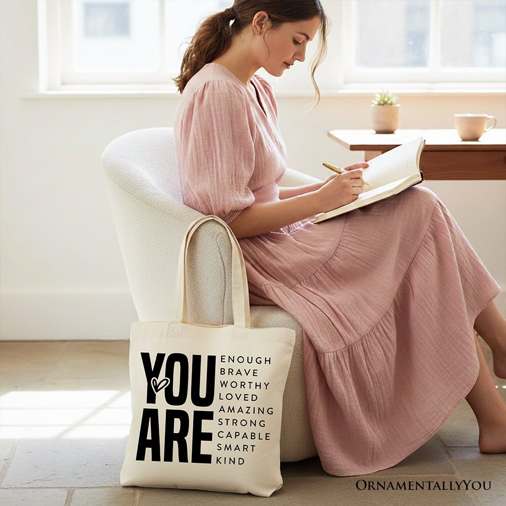 Inspirational Words Canvas Tote Bag, Minimalist Gift Shopper for Encouraging and Loving Significant Others Tote Bag OrnamentallyYou 