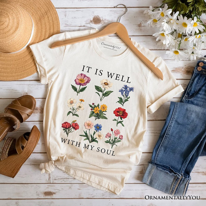It Is Well With My Soul Christian Floral T-Shirt, Vintage Bible Verse Light Tee T-Shirts OrnamentallyYou Natural XS 