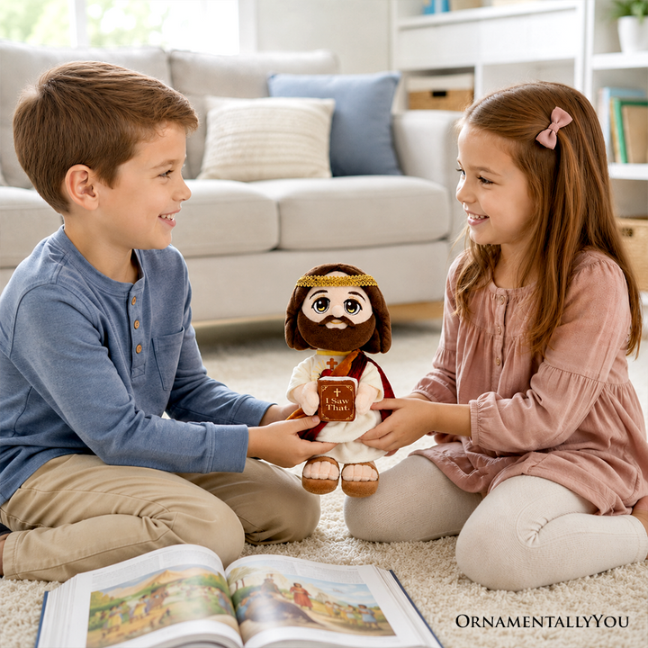 Jesus Plush Toy with “I Saw That” Book, 12" Christian Stuffed Doll Religious Gift for Faith and Family