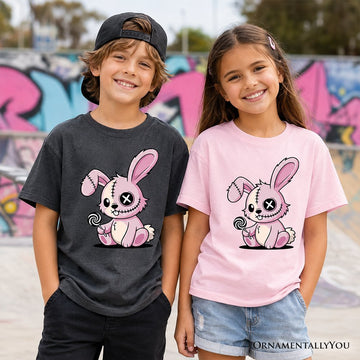 Kids Pink Zombies Bunny Cute T-Shirt, Cute Gothic Youth Halloween Tee Kid's T-Shirts OrnamentallyYou 