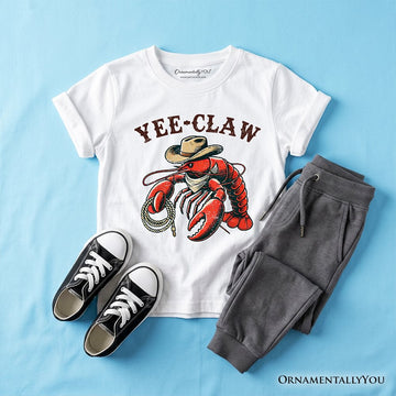 Kids Yee Claw Lobster Western T-Shirt, Funny Cowboy Youth Animal Tee Kid's T-Shirts OrnamentallyYou White XS 
