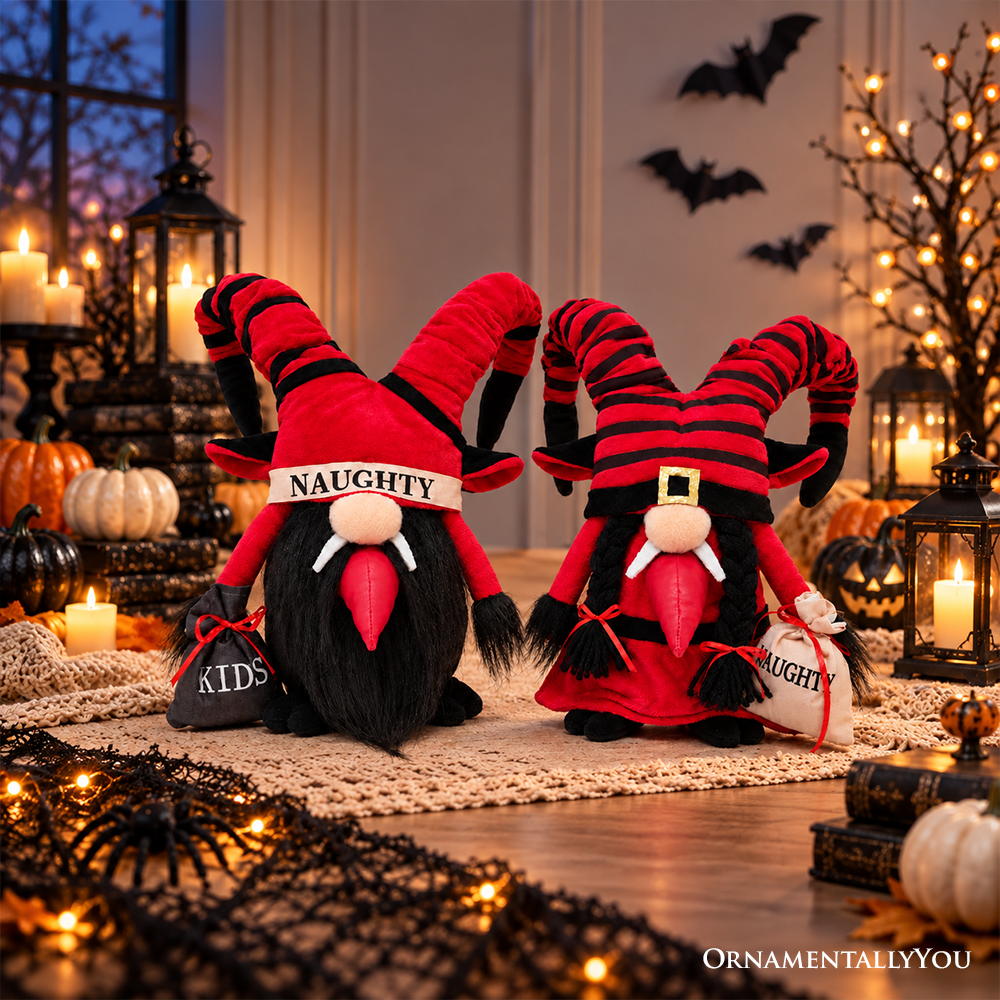 Krampus Plush Gnome Set of 2, Naughty List Christmas 15" Tabletop Decoration