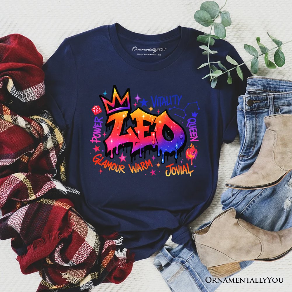 Leo Graffiti Zodiac T-Shirt, Street Style Astrology Horoscope Tee T-Shirts OrnamentallyYou Navy XS 