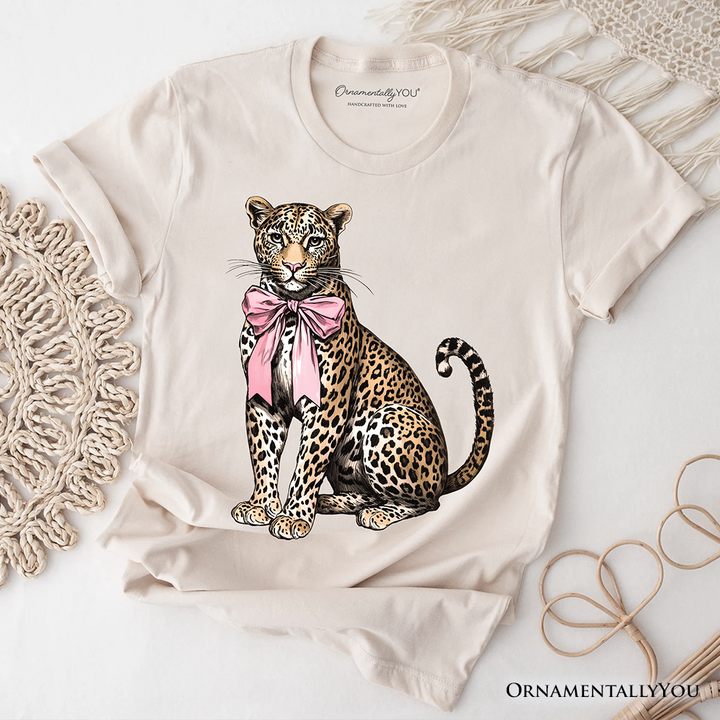 Leopard With Coquette Bow T-Shirt, Animal Trendy Preppy Tee