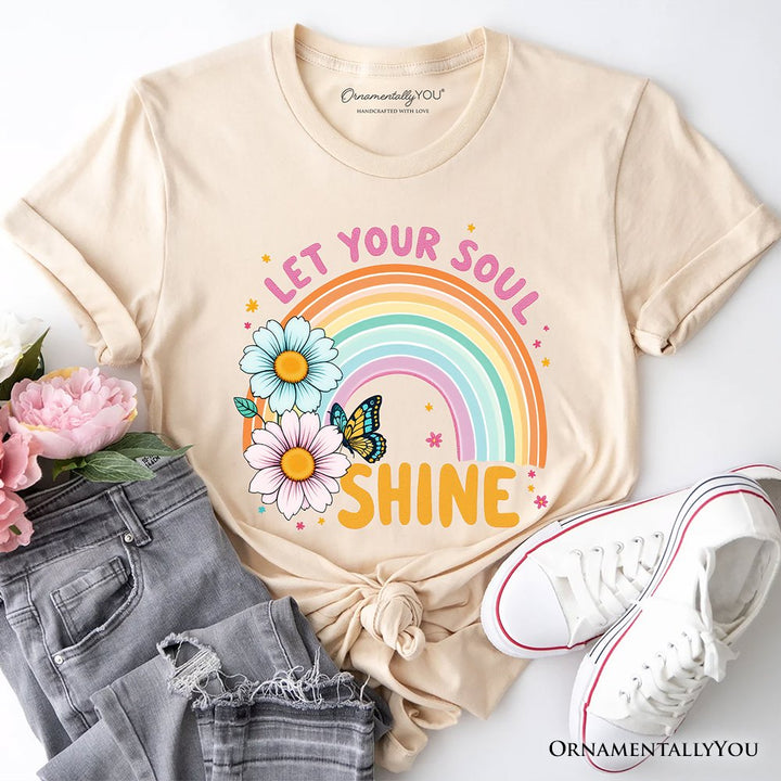 Let Your Soul Shine Rainbow T-Shirt, Retro Pastel Floral Feel Good Tee T-Shirts OrnamentallyYou Natural XS 