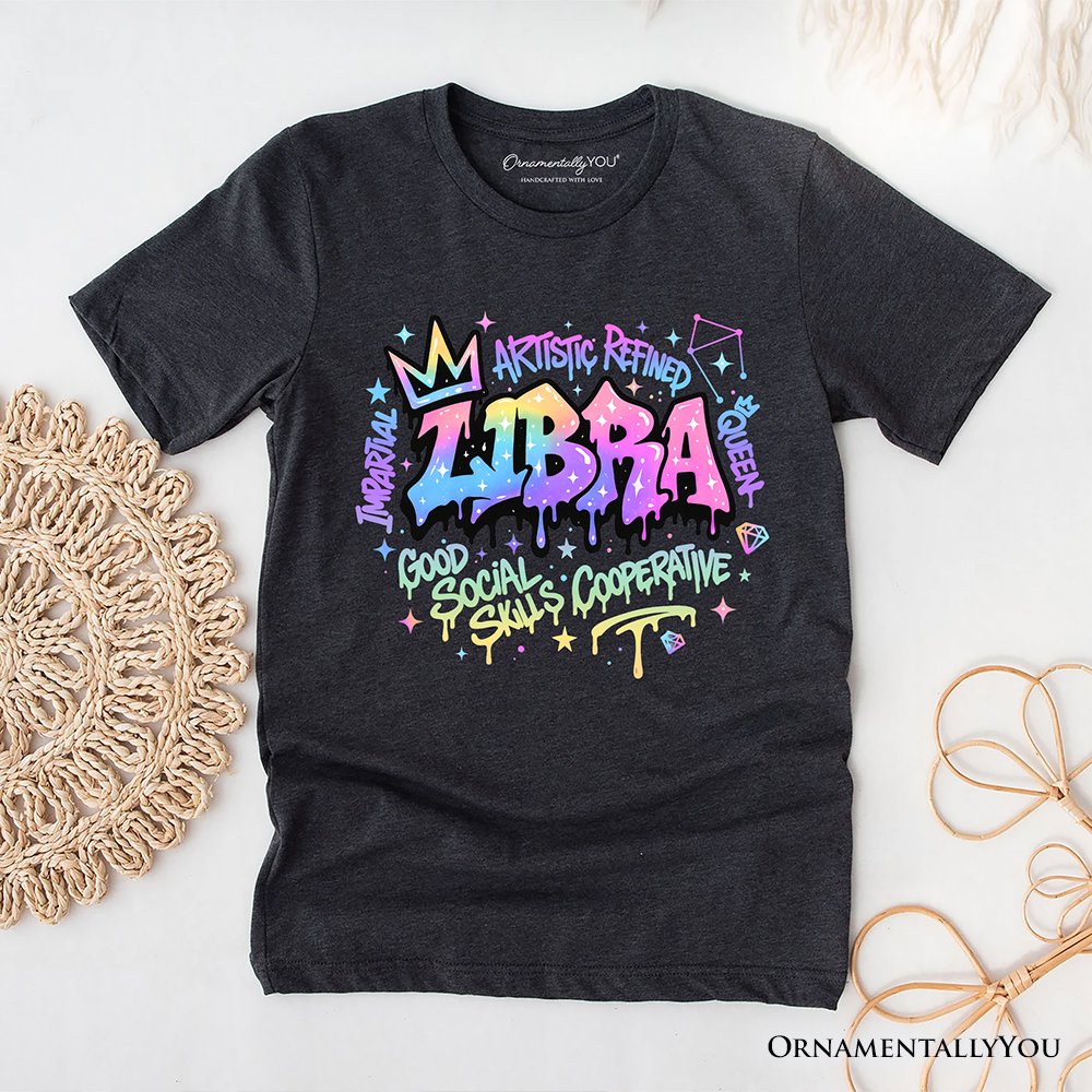 Libra Graffiti Zodiac T-Shirt, Street Style Astrology Horoscope Tee T-Shirts OrnamentallyYou Dark Gray XS 