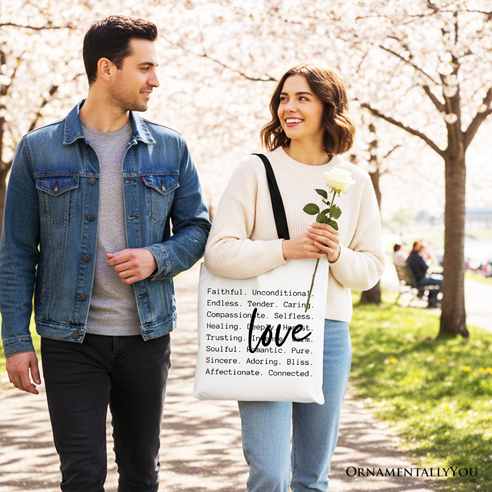 Love Definition Words Canvas Tote Bag, Minimalist Valentine Inspirational Love Gift Shopper