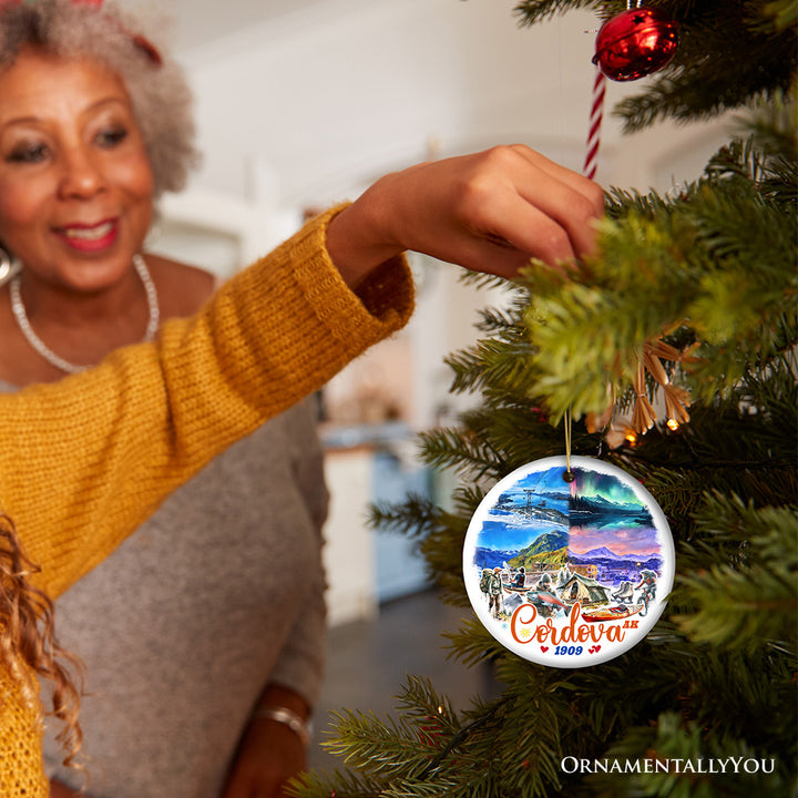 Majestic Cordova Alaska Ornament, Northern Coastal Mountain Town Christmas Gift and Keepsake