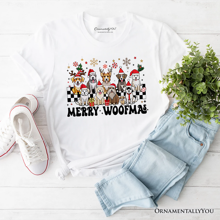 Merry Woofmas Dog Mama T‑Shirt, Dogs With Santa Hats Christmas Tee