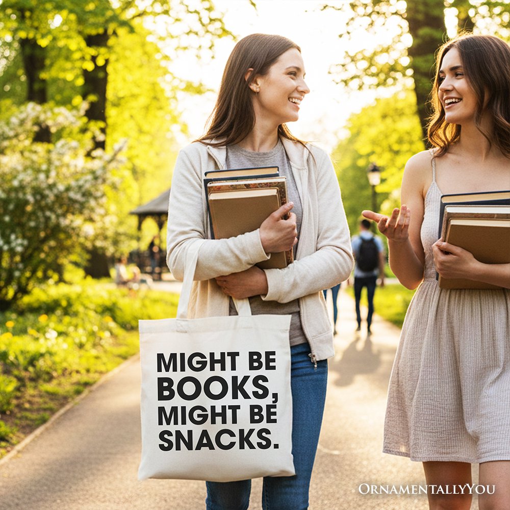 Might Be Books Might be Snacks Canvas Tote Bag, Minimalist Gift Shopper for Bookworms Tote Bag OrnamentallyYou 