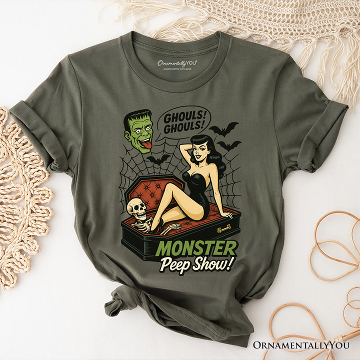 Monster Peep Show Pin-Up T-Shirt, Retro Horror Halloween Tee