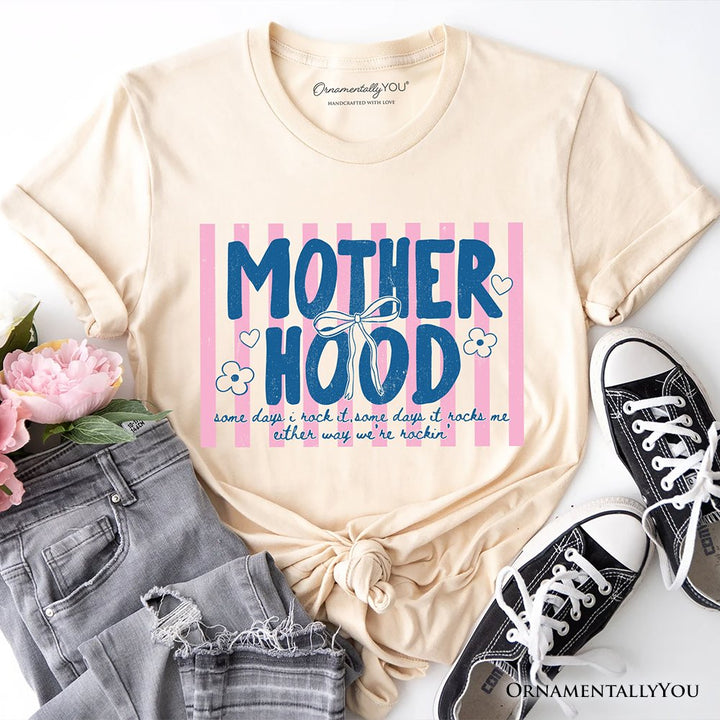 Motherhood Striped T-Shirt, Rockin' Trendy Preppy Mom Tee T-Shirts OrnamentallyYou Natural XS 