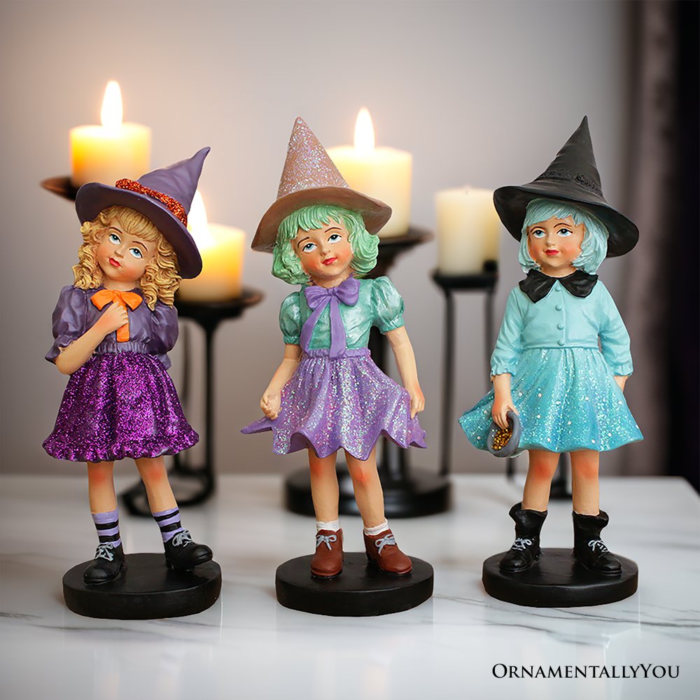 Mystical Victorian Witch Sisters Set of Three Figurines, Enchanted 6" Statues for a Bewitching Halloween Tabletop Display Resin Statues OrnamentallyYou 