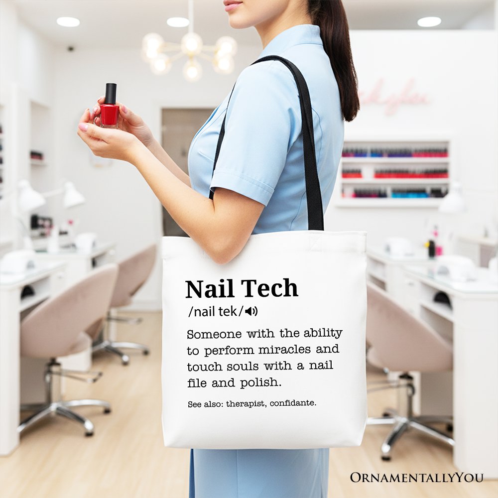 Nail Tech Definition Canvas Tote Bag, Funny Gift Shopper for Nail Hustler Tote Bag OrnamentallyYou 