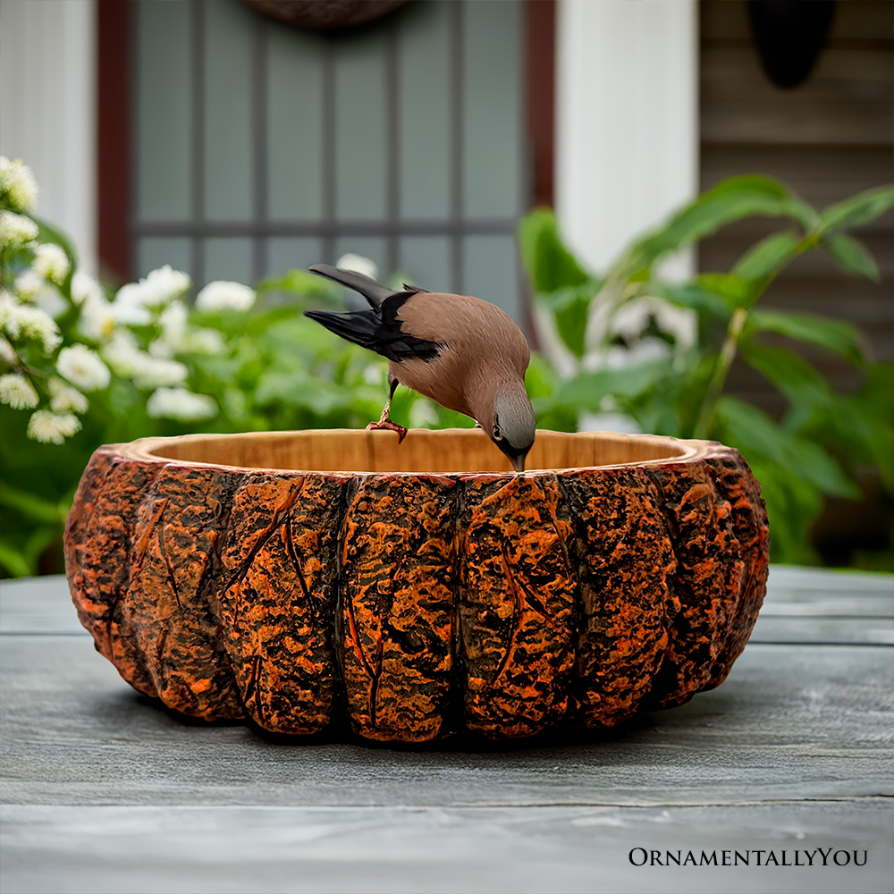 (Pre-Order) Nature's Basin Tree Bark Themed Bowl, 6" Resin Woodlandbasin Bird Bath Decor