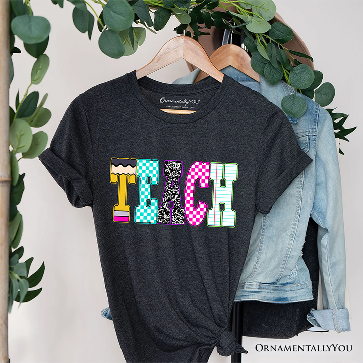 Neon Teacher Checkered Retro T-Shirt, Back To School Tee