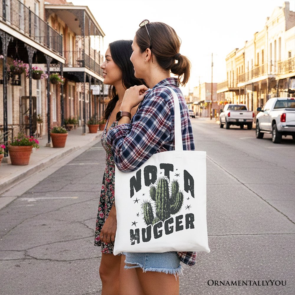 Not a Hugger Tote Bag With Cactus, Funny Retro Gift Shopper for Sarcastic Girls Tote Bag OrnamentallyYou 