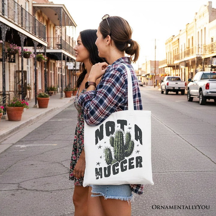 Not a Hugger Tote Bag With Cactus, Funny Retro Gift Shopper for Sarcastic Girls Tote Bag OrnamentallyYou 