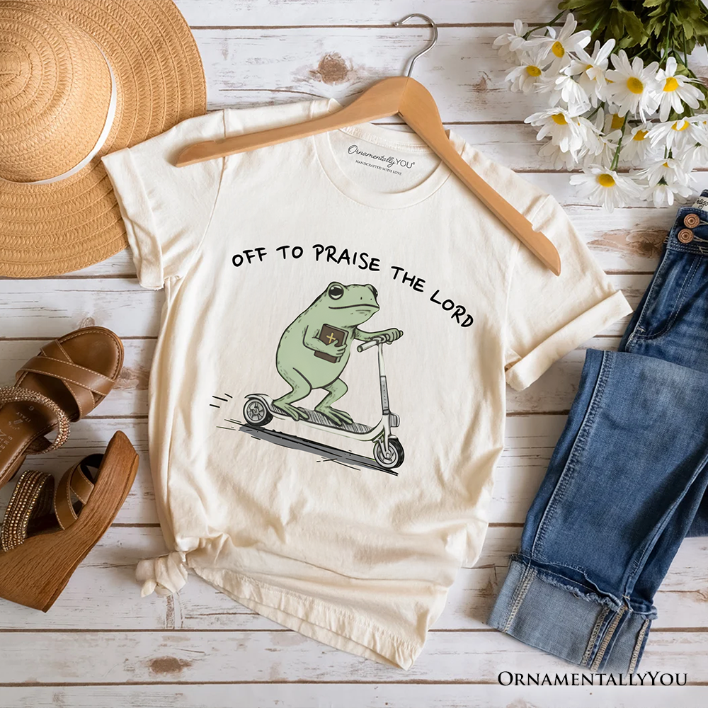 Off to Praise the Lord Funny Frog T-Shirt, Christian Faith Humor Jesus Tee