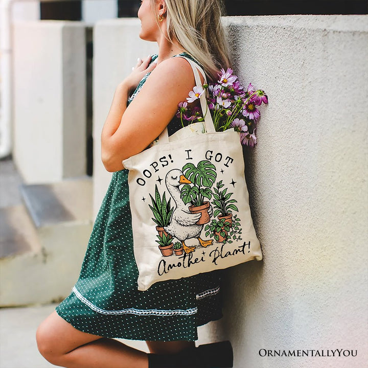 Oops I Got Another Plant Goose Canvas Tote Bag, Sarcastic Gardening Humor Gift Tote Bag OrnamentallyYou 