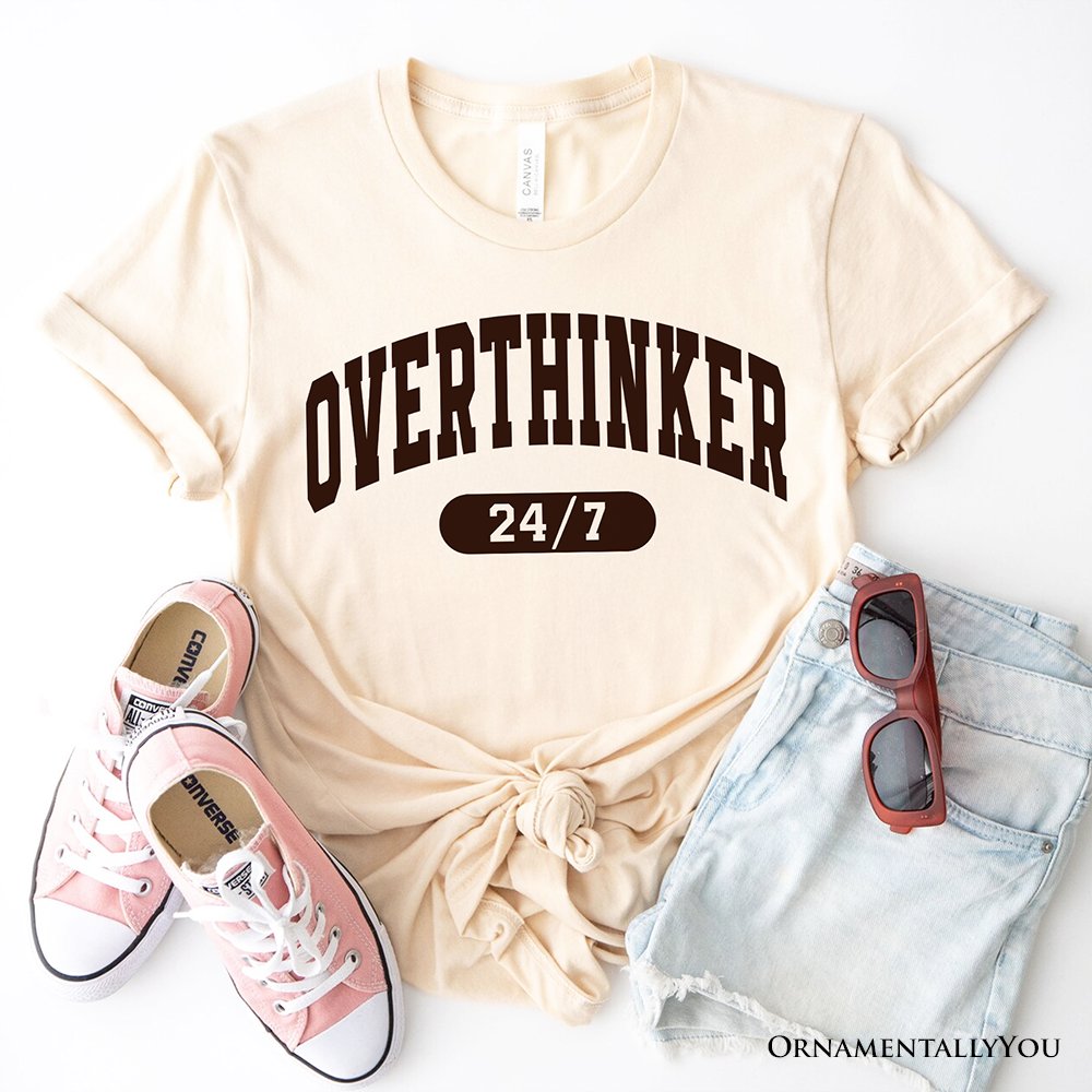 Over Thinker 247 T-Shirt, Minimalist Collegiate White, Natural and Black Tee for Tired Women T-Shirts OrnamentallyYou Natural XS 