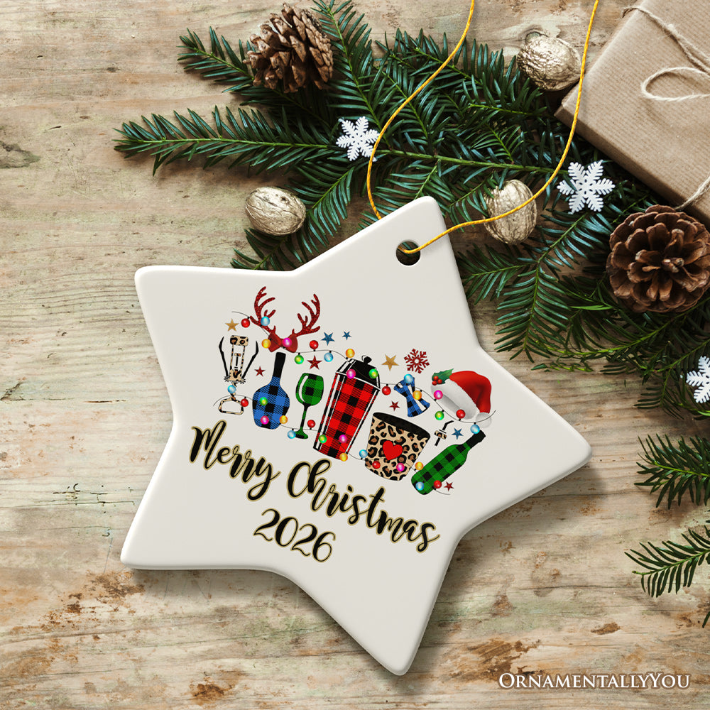 Personalized Bartender Buffalo Plaid Leopard Merry Christmas Ornament Gift