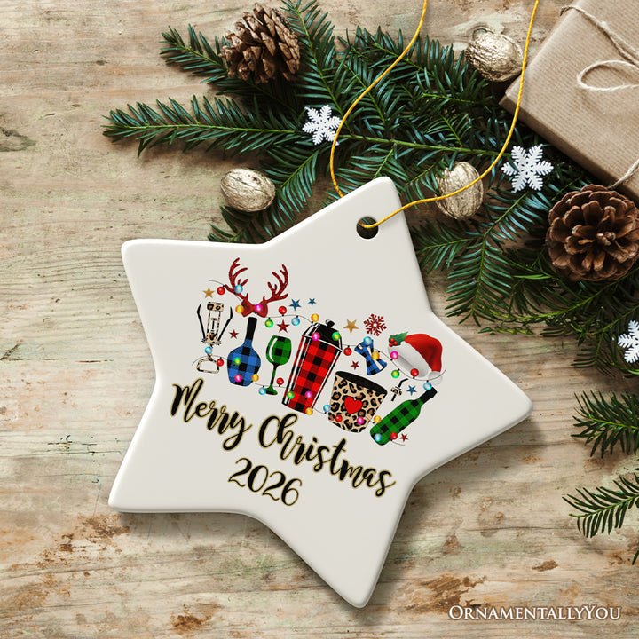 Personalized Bartender Buffalo Plaid Leopard Merry Christmas Ornament Gift