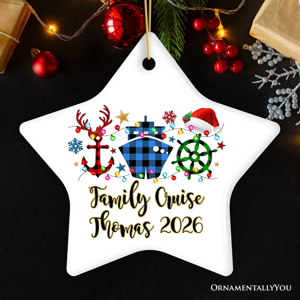 Personalized Cruise Vacation Buffalo Plaid Leopard Merry Christmas Ornament Gift