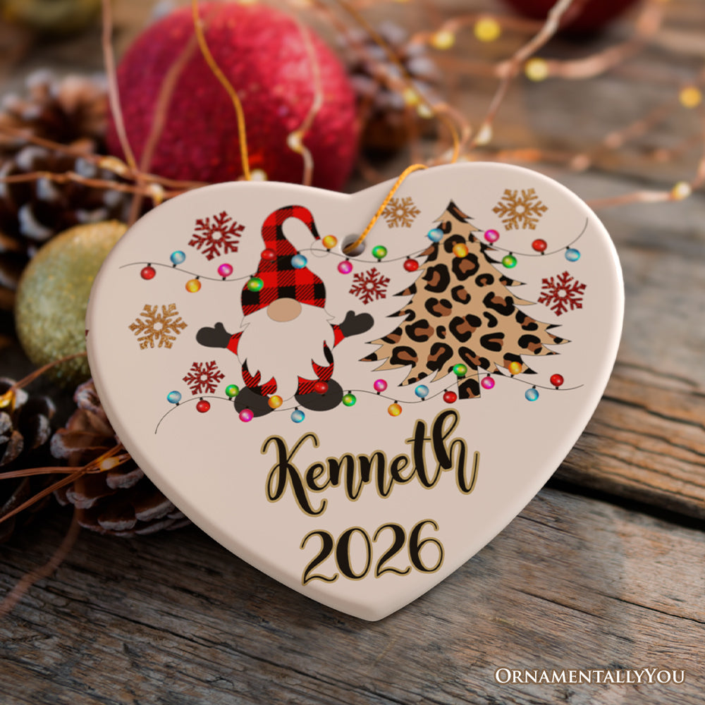 Personalized Gnome Plaid Leopard Merry Christmas Ornament Gift