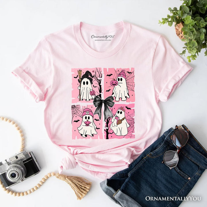 Pink Halloween Ghost T-Shirt, Coquette Spooky Season Tee for Girly Aesthetic T-Shirts OrnamentallyYou Soft Pink XS 