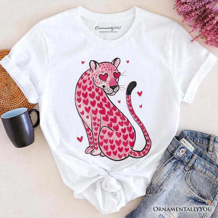 Pink Leopard Valentine T-Shirt, Cute Love Hearts Tee T-Shirts OrnamentallyYou White XS 