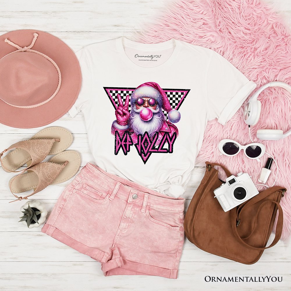Pink Santa Blowing Bubblegum T‑Shirt, Def Jolly Coquette Retro Christmas Tee T-Shirts OrnamentallyYou White XS 