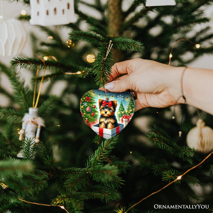Precious Yorkshire Terrier Christmas Gift Ornament, Sweet Holiday Scene Decor Ceramic Ornament OrnamentallyYou 