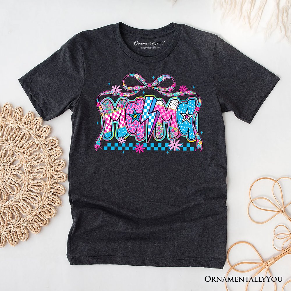 Preppy Mama Checkered Retro T-Shirt, Lightning Bolt Mom Tee T-Shirts OrnamentallyYou Dark Gray XS 