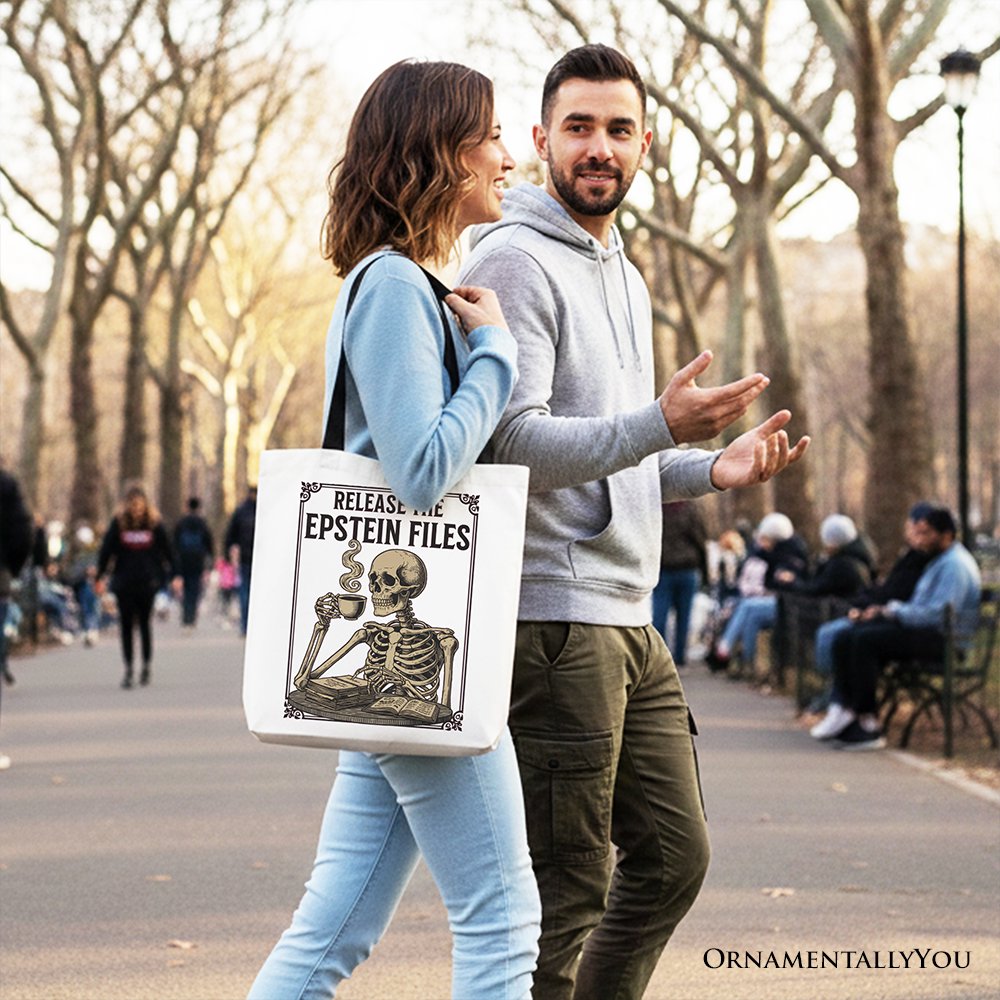 Release the Epstein Files Skeleton Canvas Tote Bag, Dark Humor Transparency Protest Gift Shopper OrnamentallyYou 