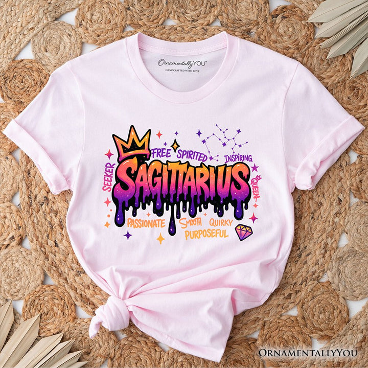 Sagittarius Graffiti Zodiac T-Shirt, Street Style Astrology Horoscope Tee T-Shirts OrnamentallyYou Soft Pink XS 