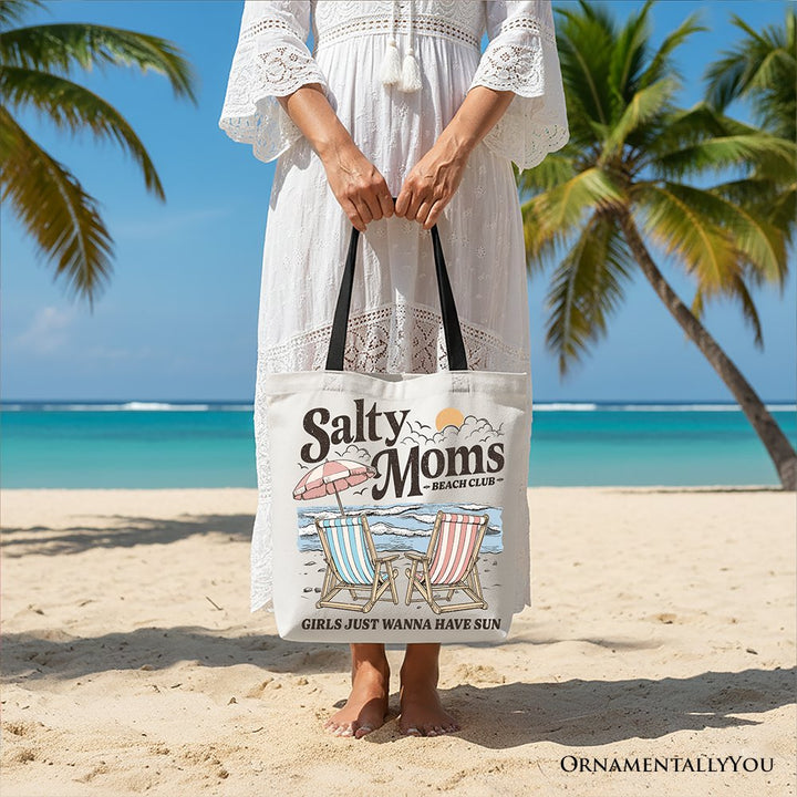 Salty Moms Beach Club Canvas Tote Bag, Retro Summer Gift for Ocean Loving Mothers Tote Bag OrnamentallyYou 