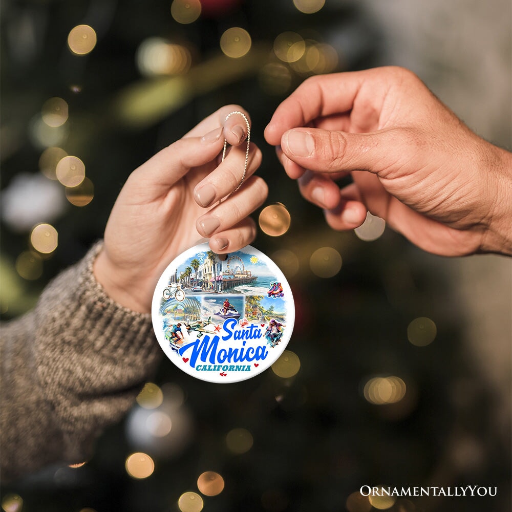 Santa Monica Resort Town Ceramic Ornament, California Coastal Christmas Souvenir and Decoration Ceramic Ornament OrnamentallyYou 